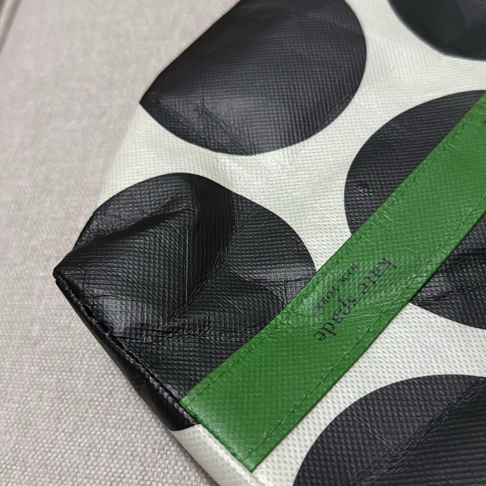 Kate Spade Mini Tote-Recycled Polyester/Signature Cream and Blk Dot with Green - Picture 6 of 15